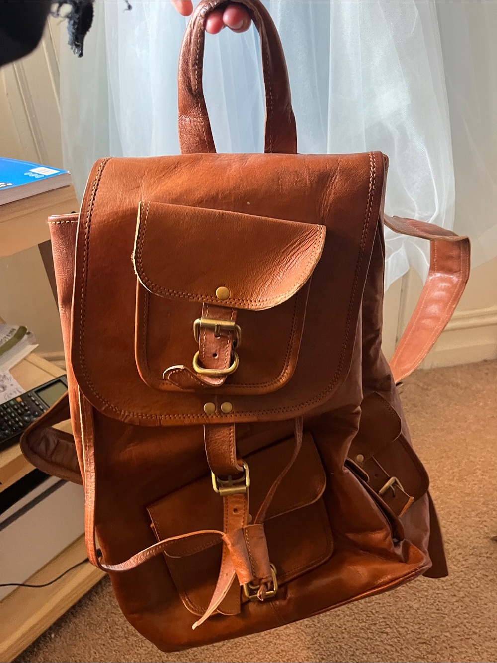 Classic Brown Leather Backpack - Men